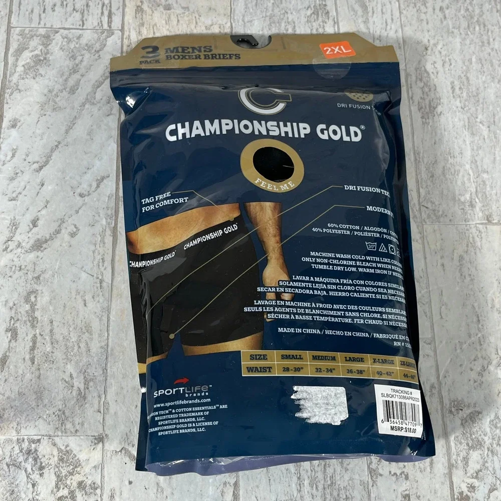 Championship Gold Boxer‎ Briefs Mens 2XL Multicolor Soft Fabric 3 Pack